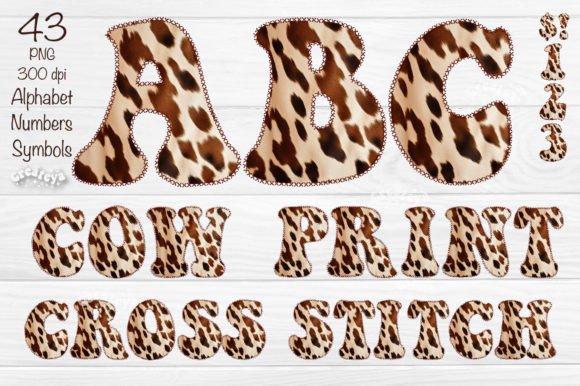 Cow Alphabet PNG Cross Stitches for Seasonal Embroidery