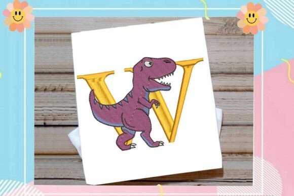 Dinosaur Monogram Alphabet Letter W: A Playful Yet Professional Embroidery Design for Small Business Branding