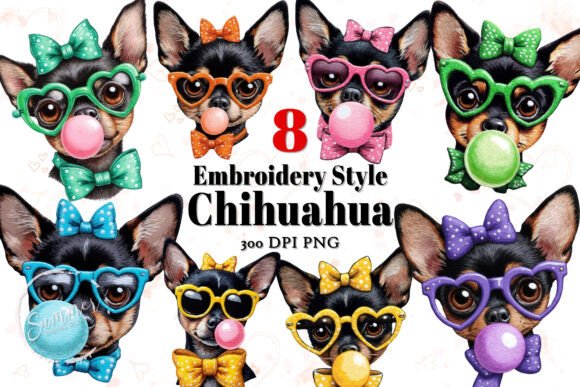 Embroidery Style Chihuahua Clipart: A Playful Touch for Real Projects