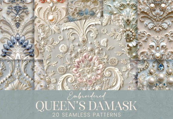 Pearls Crystals French Damask Embroidery
